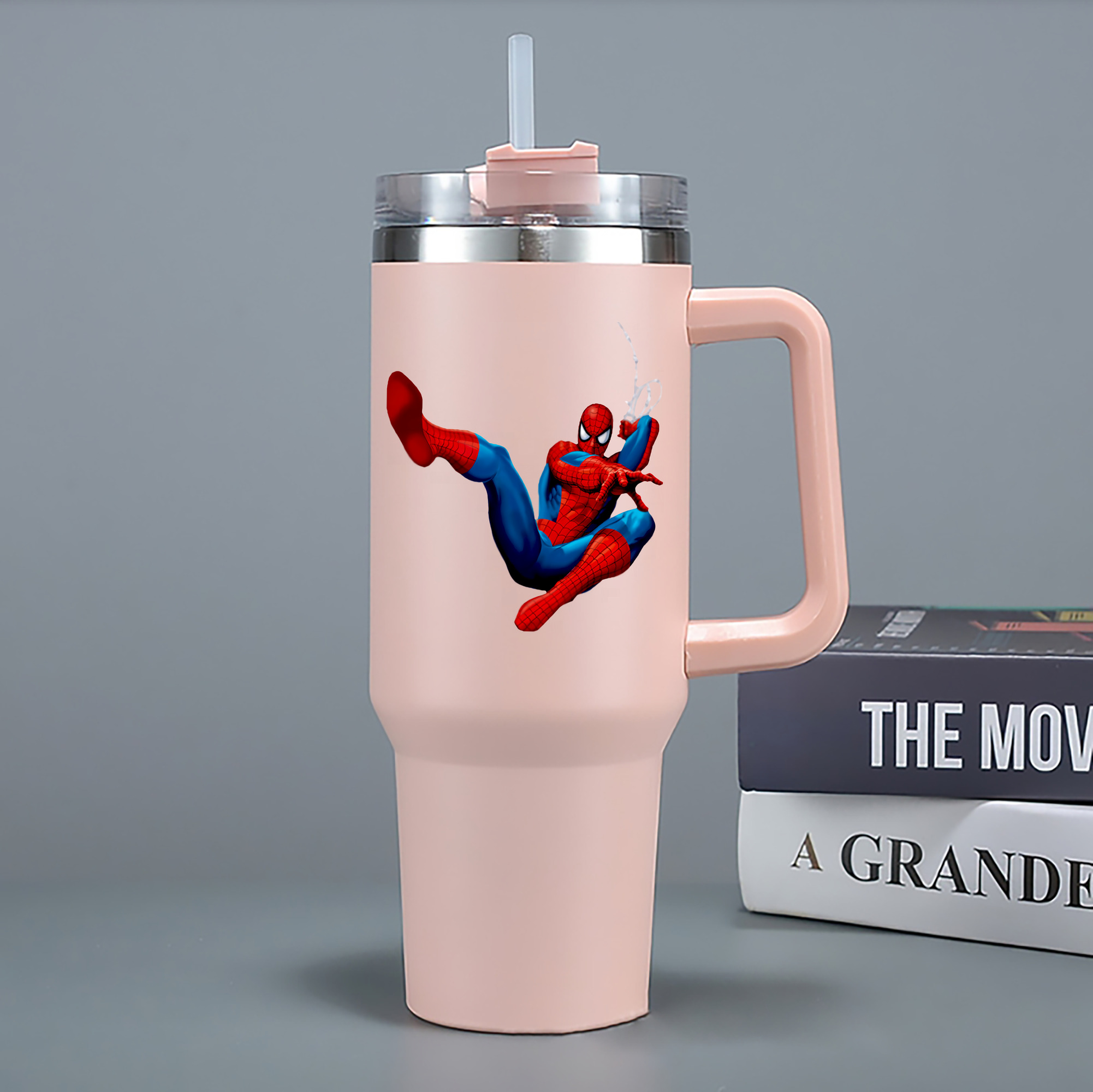 （画像用） Spider Man スパイダーマン 1200mL車用タンブラー - クリスタルステッカー（プラスチックストロー付き）
